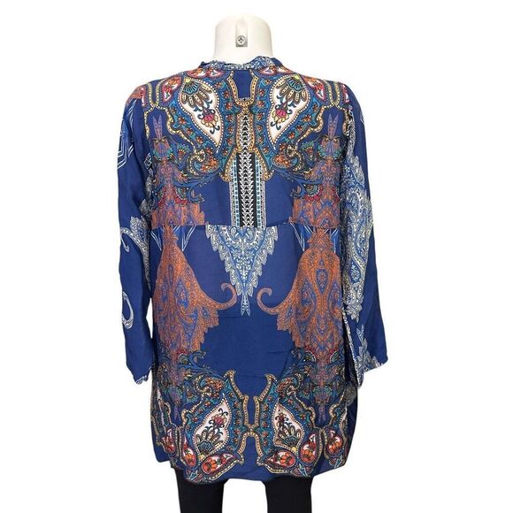 Johnny Was Biza Handkerchief Blue‎ Paisley Buttondown Blouse Tunic Boho Size XS - Picture 5 of 8